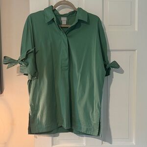 Chico’s Size 2 Green Tie-Sleeve Polo Blouse